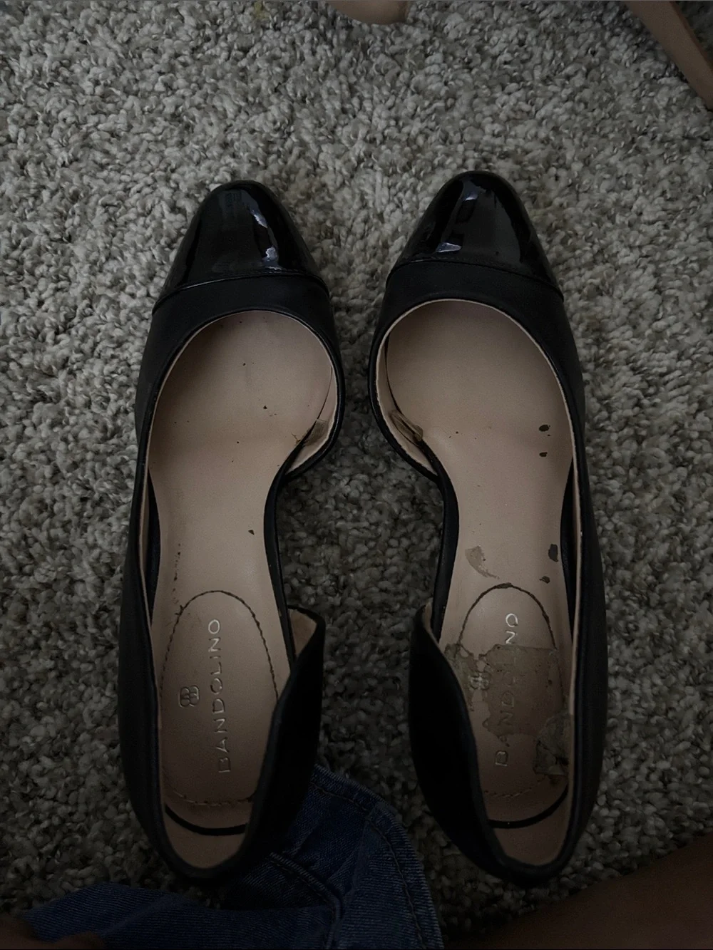 Bandolino Black Patent & Matte Cap-Toe Women's Flats